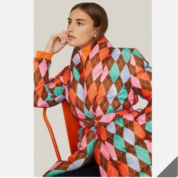 RACHEL ANTONOFF Toni Argyle Painted Puffer Jacket Women XS NWOT Soft - Picture 1 of 16